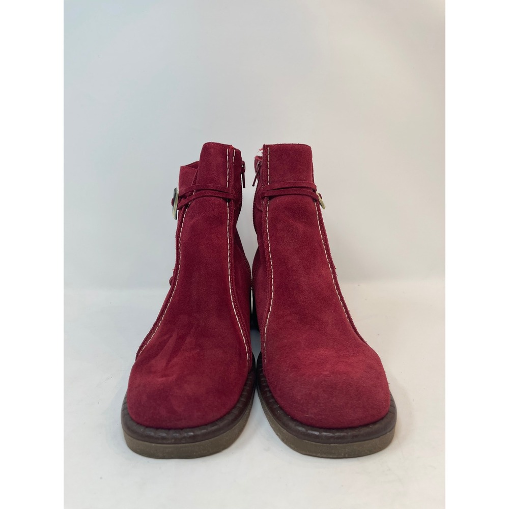 La Canadienne Ankle Boots Womens 8.5 Red Excellent Waterproof Suede Buckle Zip